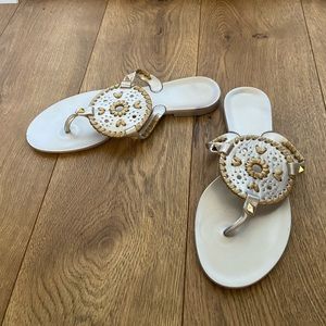 2/20 Silver metallic sandals with gold stitching